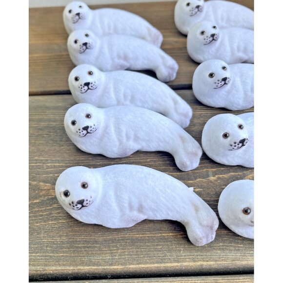 Vintage Flocked Seals White Hong Kong Fuzzy 3.5" figures NOS Decor lot of 15 - Picture 13 of 15